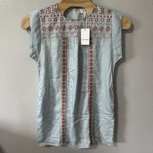 NEW Heyson Size Large Dress‎ Blue Orange Embroidered Beach Cottage Core Pockets